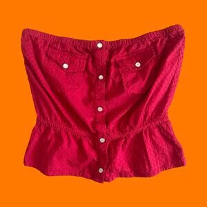 00's vintage red eyelett 100% cotton y2k tube top tank top MEDIUM Tommy jeans